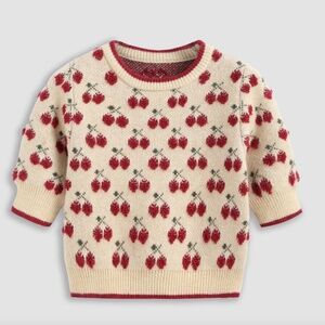 CHERRY PATTERN KNITTED CROP TOP